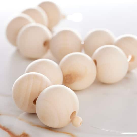 12 Pack: Raw Pine Wood Round Beads, 25mm by Bead Landing™